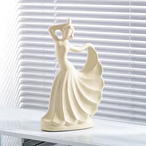 Modern Dancing Girl Ceramic Sculpture Statue Home Decoration Creative Living Room Decorative Figurines Aesthetics Fairy Garden
