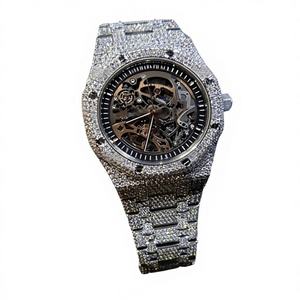 Reloj de pulsera de acero inoxidable automático con cierre, estilo Hip Hop, de lujo, con incrustaciones de moissanita VVS1, tipo probador de diamantes - Product Image 1