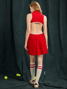 Neu eingetroffen: Damen-Tennis- und Golfkleid mit Lochmuster, offener Rücken, leicht, atmungsaktiv, feuchtigkeitsableitend, plissierter Vorderseite und Taillenbund - Product Image 4