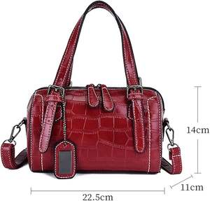Trendy Genuine Leather Women's Crossbody <b>Handbag</b> <b>Summer</b> Cowhide Lichee Pattern Eco-Friendly Waterproof Zipper Closure 1-1.9L - Product Image 2