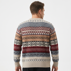 Suéter de Hombre Holgado con Estampado Geométrico Africano de Otoño-Invierno, Estilo Vintage a Rayas, Antiarrugas y a la Moda - Product Image 4