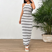TW 2025 Nouveau design de robe de plage sexy rayée creuse sans manches, couverture, jupe aux hanches, maillot de bain pour femmes, protection solaire