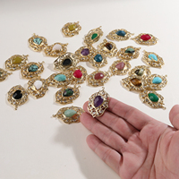 Pendentif en filigrane orné en forme de goutte d'eau, plaqué or 18 carats, avec pierres précieuses naturelles multiples, pour la création de colliers