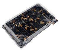 Boîte à sushi rectangulaire jetable de luxe de haute qualité avec couvercle transparent en feuille d'or, en PET de qualité alimentaire, pour emballage alimentaire à emporter