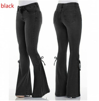 Jean évasé en denim taille mi-haute à lacets pour femme, style streetwear, extensible, grande taille, longueur cheville, collection automne