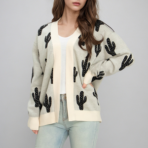 Cárdigan de punto personalizado de moda para <span class=keywords><strong>mujer</strong></span>, cárdigan de <span class=keywords><strong>invierno</strong></span> de manga larga de punto para niñas, cárdigan para damas - Product Image 1