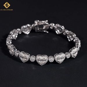 Instock Hot Sale Heart Shape 925 Silver Hiphop Jewelry <b>Iced</b> <b>Out</b> VVS Moissanite Diamond Cuban Bracelet - Product Image 2