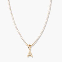 Collier de tennis mini personnalisé avec initiale, plaqué or 14K, en acier inoxydable, chaîne avec breloque lettre, bijoux d'été étanches