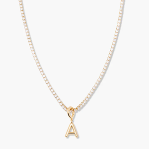 Collar de tenis mini personalizado de moda <span class=keywords><strong>con</strong></span> <span class=keywords><strong>inicial</strong></span>, chapado en oro de 14K, <span class=keywords><strong>cadena</strong></span> de acero inoxidable <span class=keywords><strong>con</strong></span> circonitas y dije de letra, joyería impermeable de verano - Product Image 1