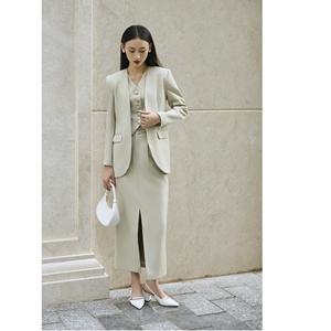 Tissu peigné Minimaliste / Bureau Femme Blazer sans col uni élégant Ensembles pour femmes KA13 Du Vietnam - Product Image 5