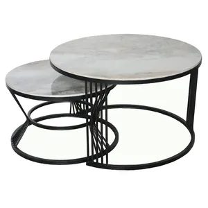 Ensemble de table basse ronde moderne meubles de maison table de salon table d'appoint en dalle de roche simple