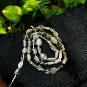 Mờ màu xám Labradorite hạt chính hãng tự nhiên lớp AAA đá quý hình bầu dục lỏng Hạt 7mm số lượng lớn rất nhiều tùy chọn