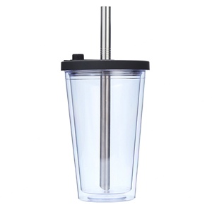 Gobelet isotherme réutilisable en plastique à double paroi de 480 ml (16 oz) pour thé au lait Boba, avec paille et couvercle, vente en gros - Product Image 5