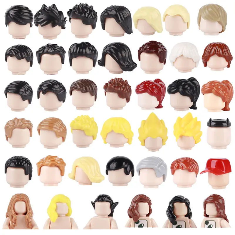 City Figures Hair Building Blocks Body Parts Brown Black Blond Hero Head Bricks Assemble DIY Toys Children for legoinglys