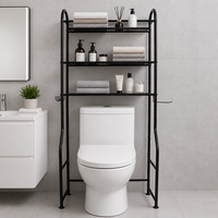 Étagère de rangement autoportante pour salle de bain à 3 niveaux en métal grillagé, organisateur de toilettes avec barre porte-serviettes