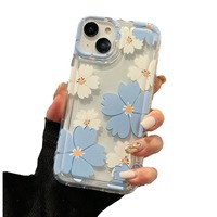 Coque de Téléphone Transparente à Grand Motif Floral Bleu Estival pour iPhone 15 14 Pro Max 13 12 Pro 11 X XR XS 7 8 Plus SE2 Mini