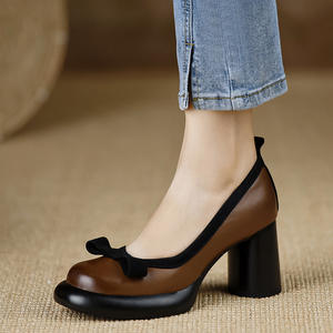 Escarpins à bout pointu et bride cheville, talons carrés, en cuir véritable, antidérapants, imprimés colorés, pour femme, chaussures de mariée d'été - Product Image 3