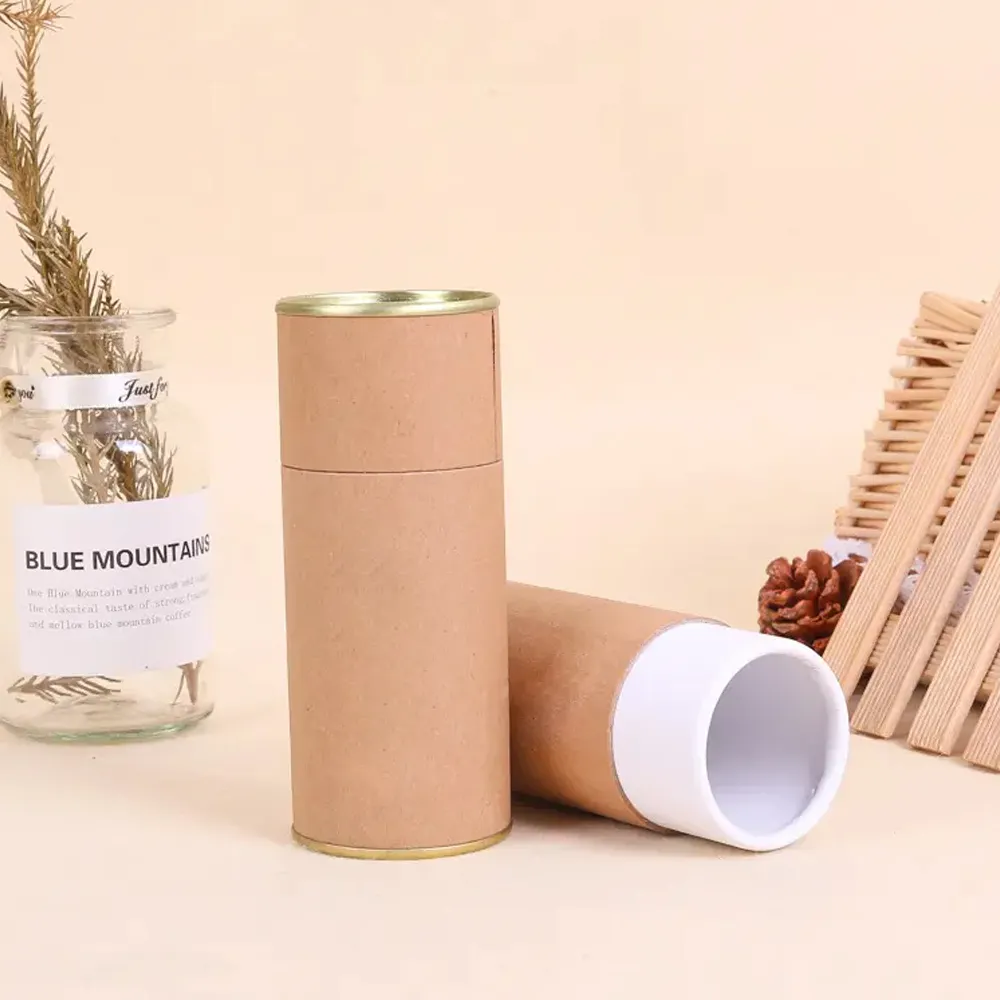 Cilindro biodegradable Tubo de papel Embalaje Tapa de metal personalizada Cilindro Contenedores de cartón