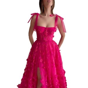 S3001L 2026 Nuovo <span class=keywords><strong>Abito</strong></span> Lungo Elegante <span class=keywords><strong>Rosa</strong></span> con Spacco Alto, Spalline Sottili e Ricamo - Splendido <span class=keywords><strong>Abito</strong></span> da Sera - Product Image 5