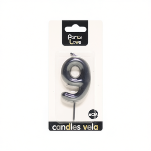 Candela Nera Numero 9 per Feste, 6 cm, Decorazione per Torta di Compleanno - Product Image 2