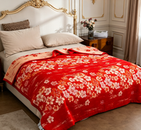 Couverture en gaze de coton jacquard écologique - Amour des fleurs rouge 200x230cm pour usage domestique toutes saisons