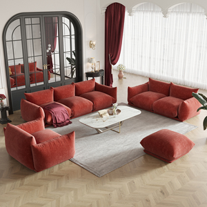 Canapé familial moderne en velours rouge Voxhome pour salon, 1, <span class=keywords><strong>2</strong></span>, 3, 4, 7 places, ensemble de canapés au sol, livraison directe - Product Image 4