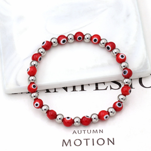 Boho Elástico Unisex <span class=keywords><strong>Chamilia</strong></span> Bola Redonda 6mmBeads Color Mezclado Azul Arco Iris Ojos Malvados Pulseras Hechas A Mano - Product Image 6