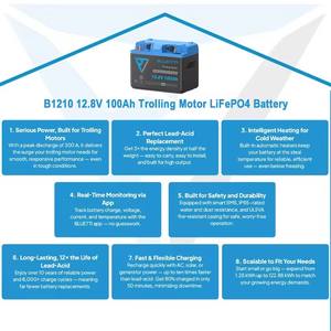 蓝埃蒂B1210磷酸铁锂电池12.8V 100Ah完美铅酸更换半重6000循环野营货车拖车 - Product Image 5
