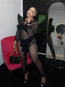 2026 prodotto di tendenza abbigliamento da donna occidentale a maniche lunghe in rete <span class=keywords><strong>nera</strong></span> <span class=keywords><strong>aderente</strong></span> tute da gioco tute attillate tute da donna - Product Image 4