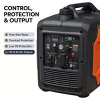 Générateur silencieux à onduleur 3,0 kW pour chantier et événements, 230 V, onde sinusoïdale pure, protection contre les surcharges et la faible pression d'huile, sortie 12 V CC