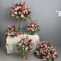 Arrangement floral artificiel rose et bleu de haute qualité SMS, boule de fleurs en spray pour centre de table de mariage et banquet