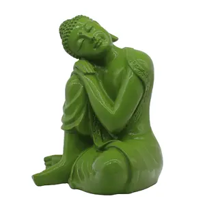 Estátua de buda para enfeite de joelho, estatueta decorativa pequena de resina para enfeites de meditação e jardim