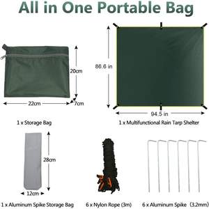 Lona Impermeable Woqi de 275x275 cm, Cuadrada, de Nailon con Protección UV, para Acampar al Aire Libre, Cubierta para Carpa, Verde Oscuro - Product Image 3