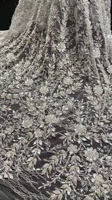 Tissu en dentelle française blanc exquis avec fleurs 3D, perles et sequins, sans fil, pour la confection de robes de mariée classiques et de robes de soirée