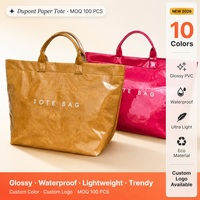 Sac fourre-tout en papier DuPont Tyvek brillant pour femme, grande capacité, portable, pour l'été, avec logo personnalisé OEM, idéal pour la plage et les fêtes
