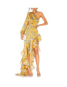 Imprimé Numérique De Qualité supérieure Robes Une Épaule À Manches Longues Soirée Portent de Longues Robes En Soie - Product Image 1