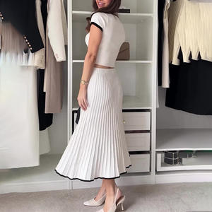 Setelan Cardigan dan rok Midi wanita perca, setelan pakaian dua potong 2024 Cardigan lengan pendek dan rok Midi - Product Image 4