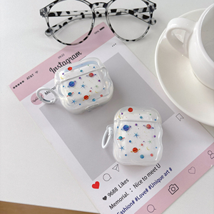 Étui pour écouteurs Apple <span class=keywords><strong>AirPods</strong></span> Pro 2 3 avec motif étoile planétaire, bord ondulé 3D mignon, transparent, en TPU, antichoc, avec porte-clés - Product Image 2