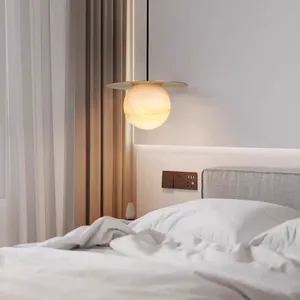 Lampadario <span class=keywords><strong>a</strong></span> <span class=keywords><strong>Sospensione</strong></span> Nordico in Rame Dorato di Alta Gamma con Paralume in Marmo per Illuminazione di Villa, <span class=keywords><strong>Camera</strong></span> da <span class=keywords><strong>Letto</strong></span> e Ingresso - Product Image 3