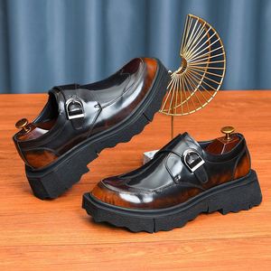 Leisure Cowhide Men's Pointed-Toe Layer Leather Business Formal <b>Shoes</b> with Mengke Heel <b>Height</b> <b>Increasing</b> Leather Sole Autumn - Product Image 4