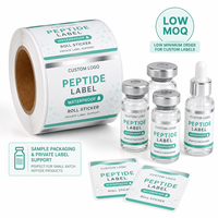 Étiquettes personnalisées pour peptides à faible MOQ, autocollants en rouleau imperméables, étiquettes personnalisées avec logo privé pour petits flacons, fournisseur d'étiquettes d'emballage d'échantillons