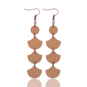 Pendientes de madera Vintage geométrico festoneado flor colgante pendientes para mujer Uionen 1189 - Product Image 5