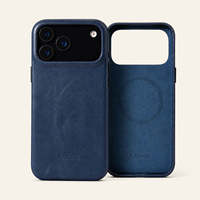 Étui de luxe pliable en cuir pleine fleur bleu marine avec logo personnalisé en relief pour 18 Pro