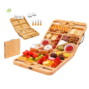 Vassoio da portata in bambù Extra Large carbonizzato scuro in fabbrica con taglieri di formaggio di bambù Set regalo - Product Image 4