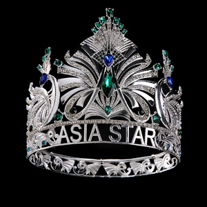 Corona de Cristal de Lujo ASIA STAR, Tiara de Pedrería Plateada, Verde y Azul para Mujer, Boda, Baile de Graduación, Reina - Product Image 2