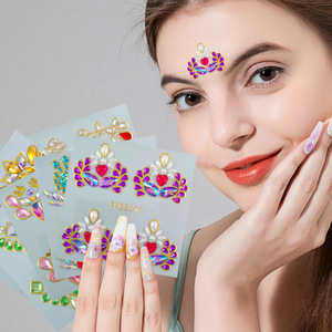 Pegatinas <span class=keywords><strong>de</strong></span> tatuajes <span class=keywords><strong>de</strong></span> gemas corporales para la frente, diamantes brillantes para la cara, ideales para festivales y escenarios. - Product Image 6