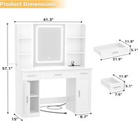 Coiffeuse moderne en bois avec miroir et éclairage RGB, 3 tiroirs, station de charge, 3 modes d'éclairage, pour femmes