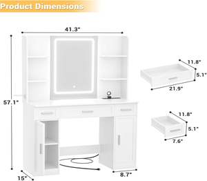 Coiffeuse moderne en bois avec miroir <span class=keywords><strong>et</strong></span> éclairage RGB, 3 tiroirs, station de charge, 3 modes d'éclairage, pour femmes - Product Image 6
