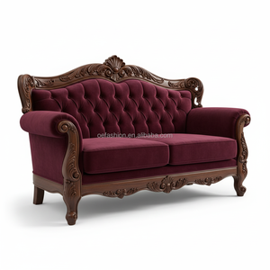 Poltrona Decorativa OE-FASHION in Legno Massello di Noce Antico, Schienale con Intarsi di Lusso, Velluto Bordeaux per Soggiorno - Product Image 3