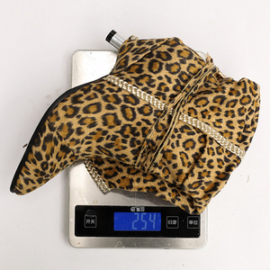 Big Size 46 Pleated Suede Ankle <b>Boots</b> Low Spike Heels Women Braid Shoes Pointy Toe Leopard Pattern Short Booties - Product Image 5